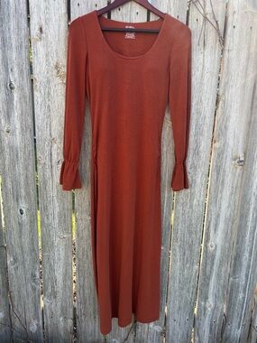 OGL Rust Long Sleeve Scoop Neck Maxi Dress